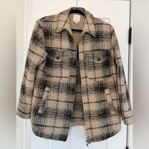 Joie Cream and Black Plaid Teddy Jacket